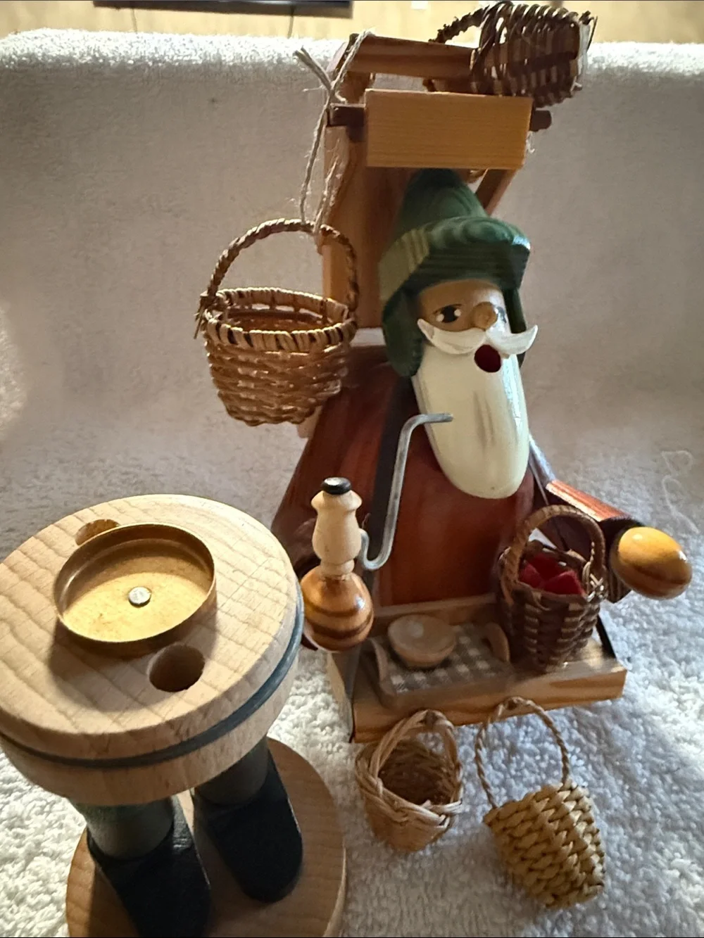 Handcrafted Wooden Santa Décor with Green Hat and Red Coat